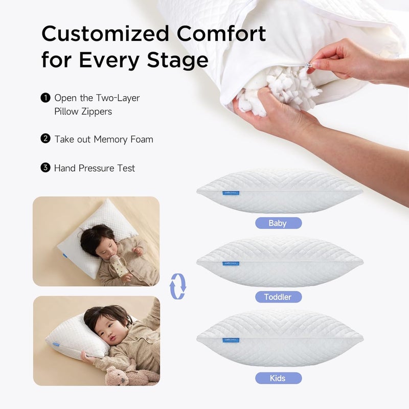 CHOC CHICK Memory Foam Toddler Pillow Pack of 2,20X14' Kids Pillow with Machine Washable Pillowcase Rayon Derived from Bamboo,Adjustable Height Toddler Pillows for Sleeping 2-6 Years Old(White) - Image 3